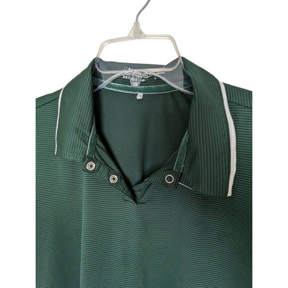 Nike Golf Mens Green Large Golf Polo Dri-Fit Stripes Snap Close Collar - Picture 10 of 12